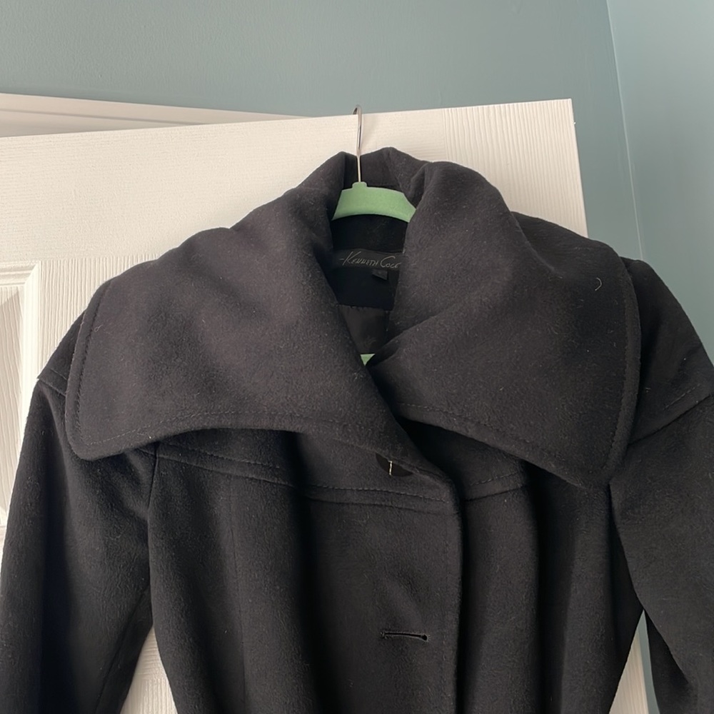 Kenneth Cole Black Oversized Collar Wool Cashmere Coat 0 - Picture 3 of 6